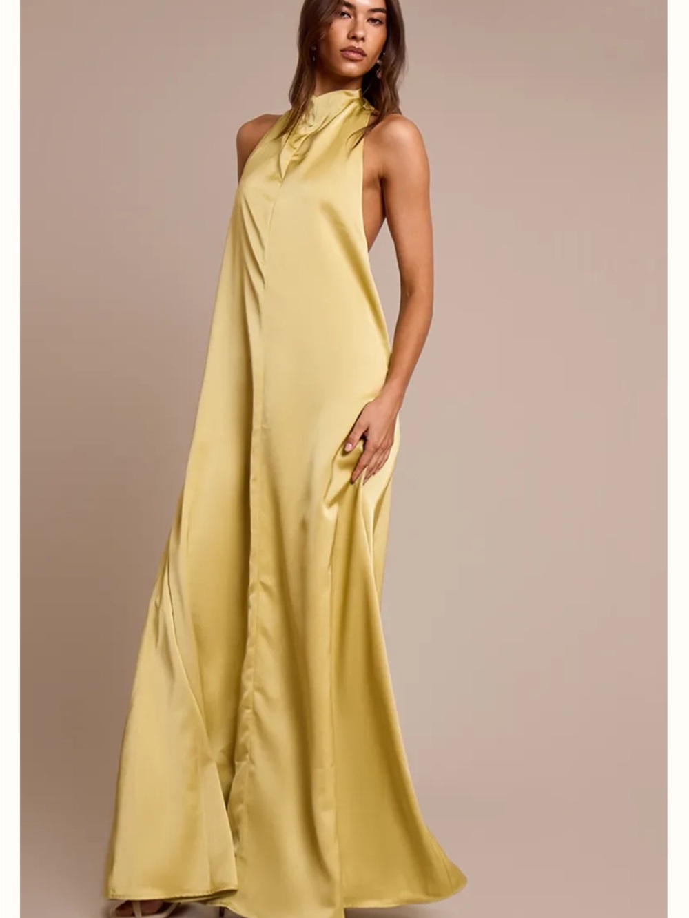 PrettyLittleThing Yellow Satin High-Neck Maxi Dress